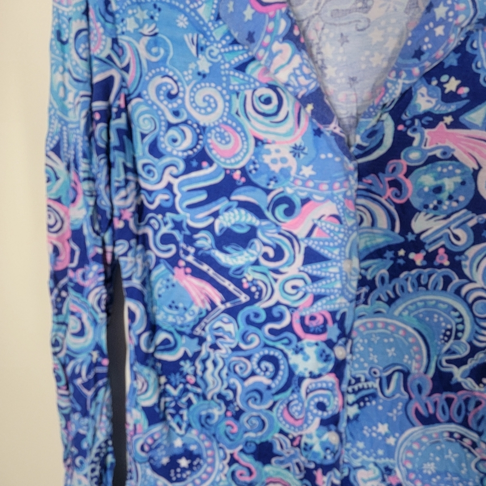 Lilly Pulitzer Women's Ruffle PJ Lapis Lazuli Cosmic Kismet Shorts Set Medium - Picture 9 of 10